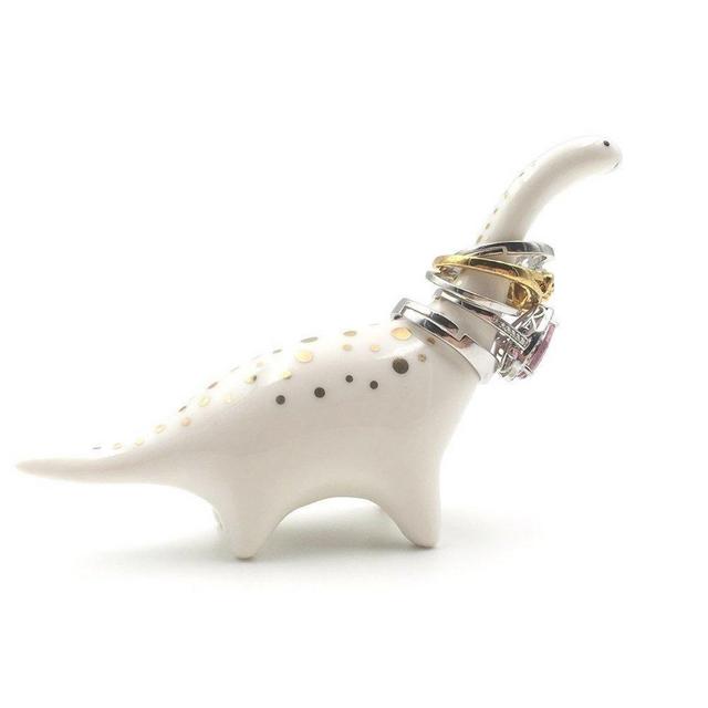 OYLZ Adorable Little Ceramic Dinosaur Jewelry Ring Holder,Engagement Ring and Wedding Ring Display Holder Stand