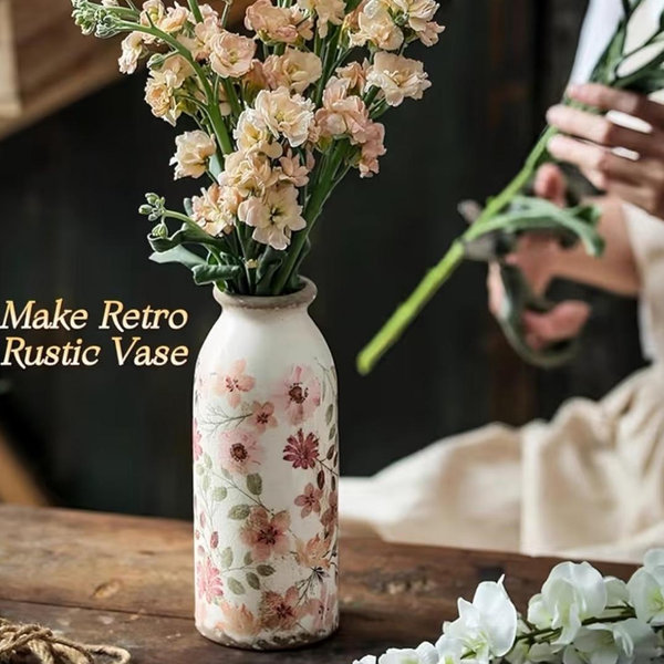 Ceramic Small Vase Rustic Farmhouse Vase Boho Vases Home Decoration for Your Kitchen Bedroom Office Bathroom& Shelf Centerpiece Table Decorative (7.8 Inches,Vintage)