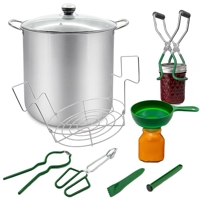 BHUJIA Water Bath Canner 21.5 QT, Canning Supplies Starter Kit, Stainless Steel Canning Pot with Rack and 6 Pieces Canning Tool Canning Kit for Beginner Making Cans at Home