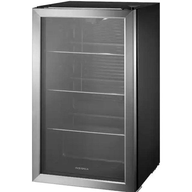 Insignia™ - 115 Can Beverage Cooler with Glass Shelves - Stainless Steel Look