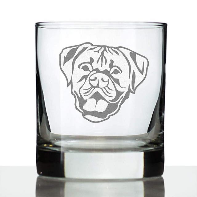 Boxer with Natural Ears - Whiskey Rocks Glass - Unique Boxer Themed Dog Gifts and Party Decor for Women and Men - 10.25 Oz
