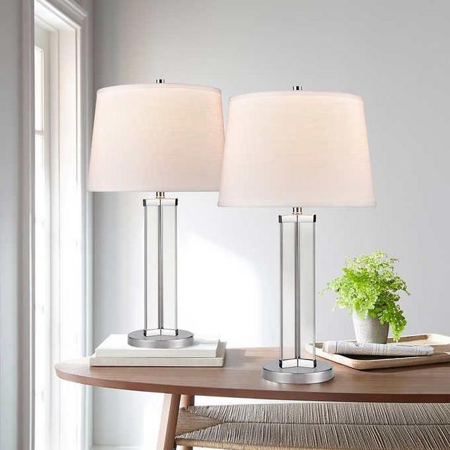 Crystal Tri-panel Table Lamp, Polished Chrome, 2-pack