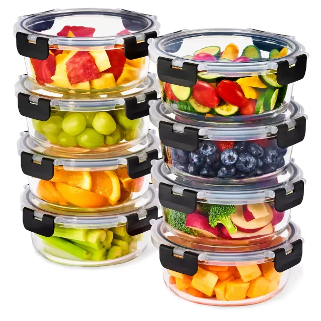 Sorbus 16 Piece Round Glass Meal Prep Containers with Airtight Lids - Preserves Freshness, Oven Safe, durable, BPA-free