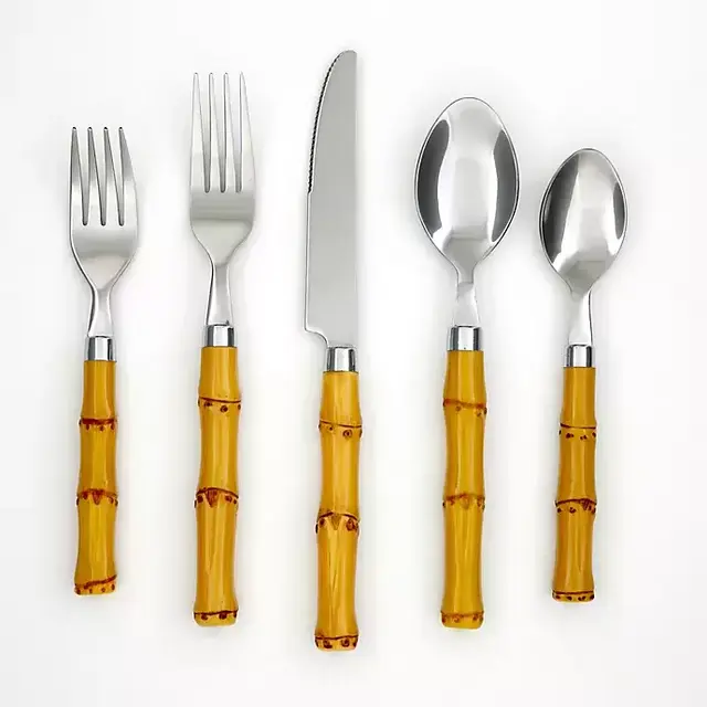 Cambridge® Silversmiths Natural Bamboo-Style 20-Piece Flatware Set in Brown