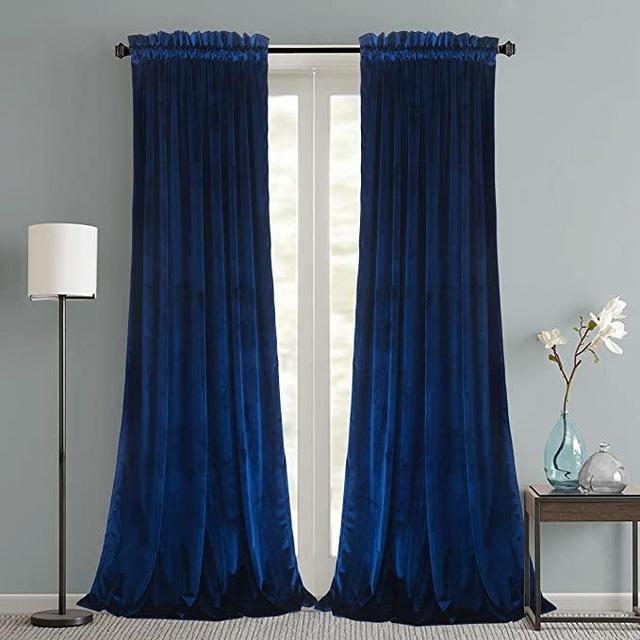 Roslynwood Velvet Curtains 2 Panels Set, Block Light Thermal Insulated VelourRod Pocket Drapes for Bedroom and Living Room (52 x 96 inch, Royal Blue)
