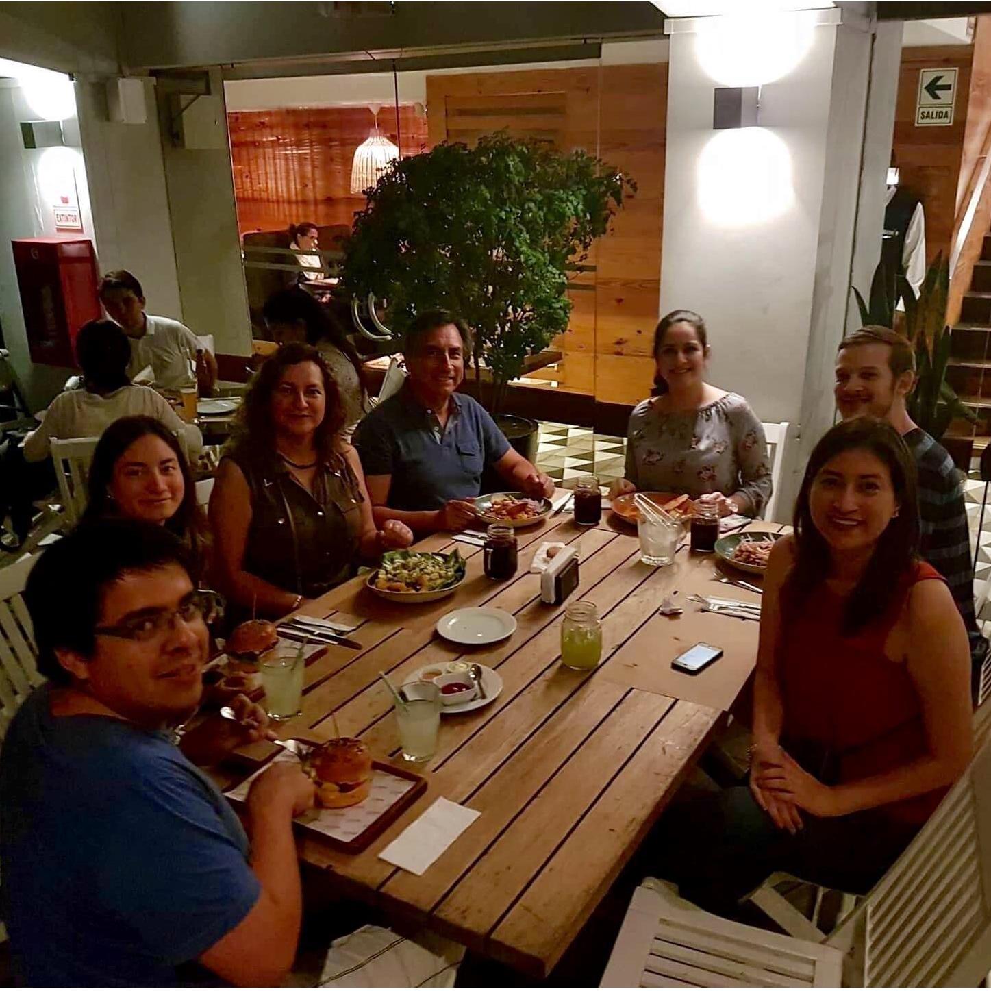 Devouring delicious Peruvian food in Lima with Juliet's Aunt Maite, Uncle Abelardo and cousins Lesly and Angela, 2018.