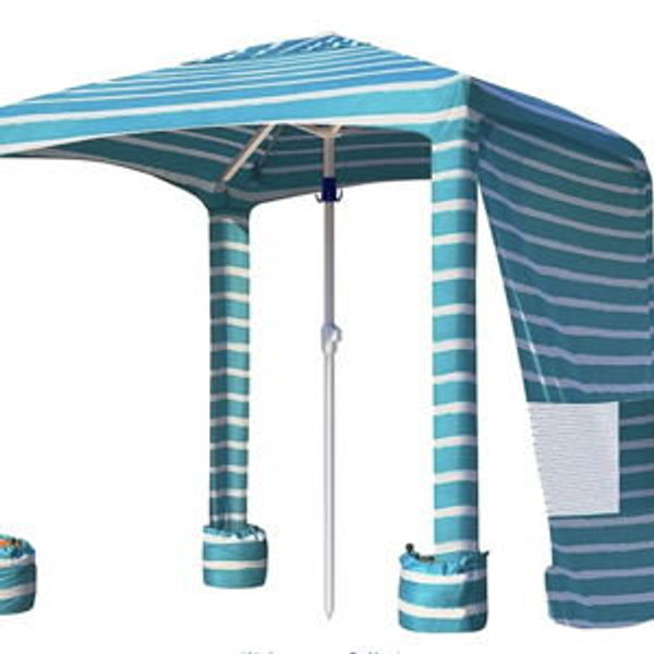 AMMSUN Beach Cabana, 6.5'×6.5' Beach Canopy, Easy Set up and Take Down, Cabana Tent with Sand Pockets, Instant Sun Shade with Side Wall, Turquoise