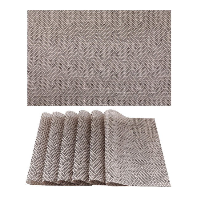 REGALWOVEN PVC Heat Resistant Wipeable Kitchen Table Decor Place Mats 18 x 12 Inch 6 Pcs Sand Black