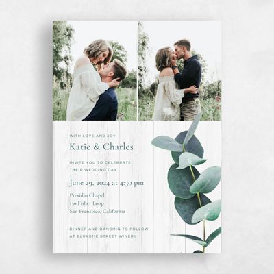 Light Wood, White Wedding Invitation - Galata Photo