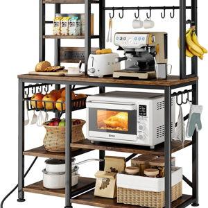 Baker Rack with Power Outlet, Color: Rustic Brown