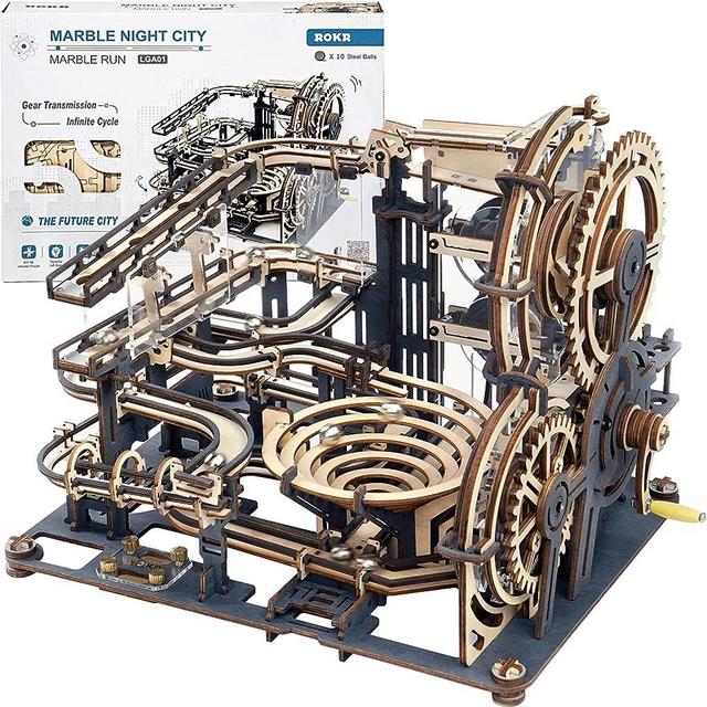 ROKR 3D Wooden Puzzles for Adults Marble Run Model Building Kit(LGA01 Marble Night City)