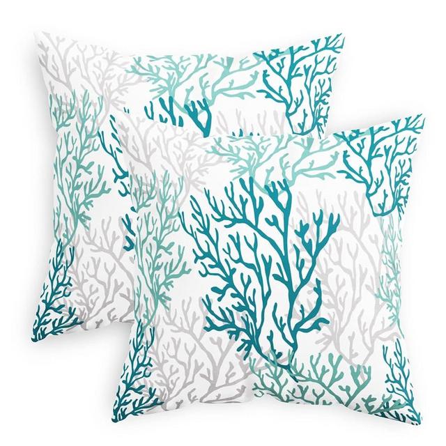 CaliTime Throw Pillow Cases Pack of 2 Cozy Fleece Three-Tone Sea Coral Tree Decorative Cushion Covers for Couch Bed Sofa Farmhouse Decoration 20 X 20 Inches Teal Grayed Jade Grey