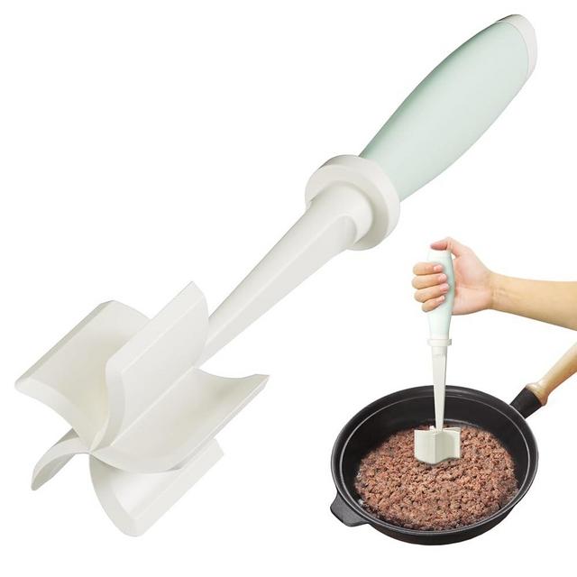 Upgrade Meat Chopper, Heat Resistant Meat Masher for Hamburger Meat, Ground Beef Smasher, Nylon Hamburger Chopper Utensil, Ground Non Stick Mix Chopper Mix Potato Masher Tool (White)