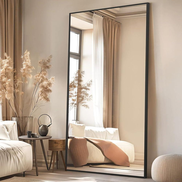 MELOMOIR 76"x34" Large Mirror Full Length, Oversized Floor Mirror Full Length for Bedroom Living Room Cloakroom Gym, Hanging Standing or Leaning Full Body Mirror with Stand, Black Aluminum Alloy Frame