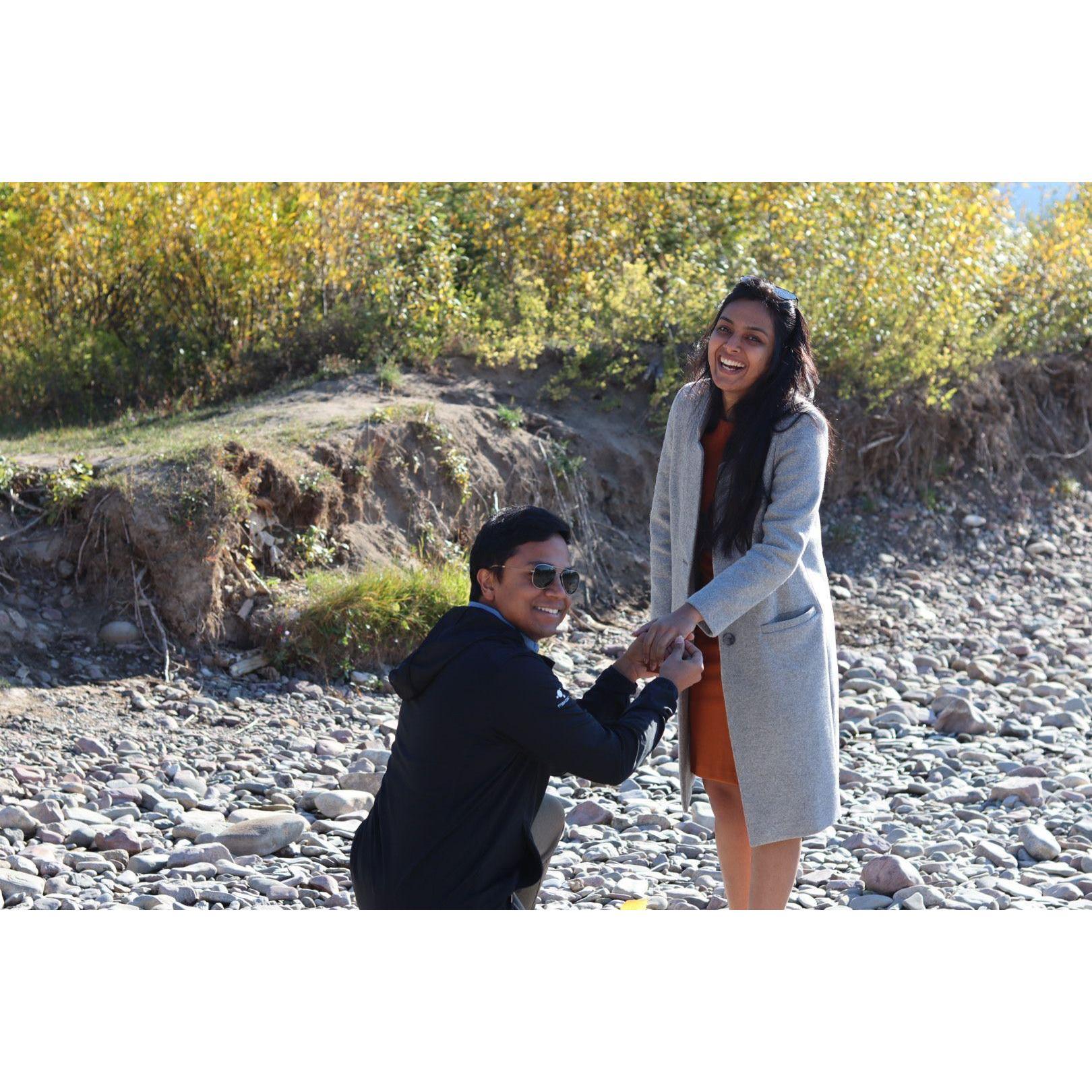 Just before  surprised him, he surprised me by getting on one knee.