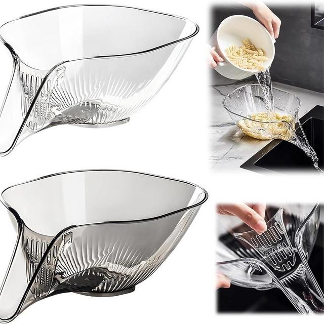Multifunctional Drainer Basket - 2024 New Fruit Cleaning Bowl with Strainer Container, Kitchen Sink Food Collector Drainer Fruit Rinser Vegetable Wash Strainer Bowl (2PCS, Transparent + Gray)