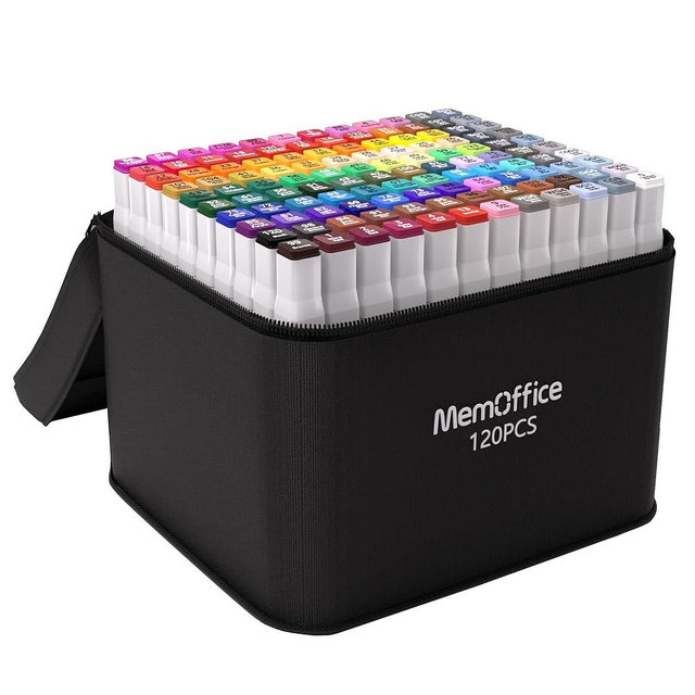 MemOffice 120 Colors Dual Tip Artist Alcohol Markers Set with Carrying Case - Perfect for Coloring, Drawing, Sketching, Card Making and Illustration - Perfect for Adults and Kids