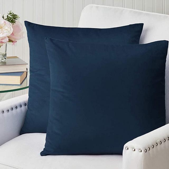 The Connecticut Home Company Luxurious Velvet Throw Pillow Cases, Set of 2 Decorative Case Sets, Square Pillow Covers, Soft Cases for Bedroom, Living Room, Couch, Sofa, Bed, 18x18, Midnight Navy Blue