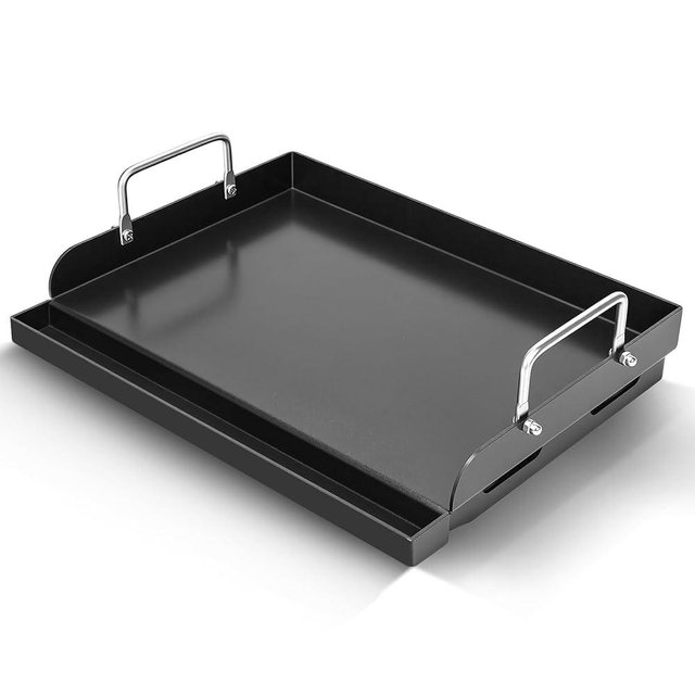 BLUES GRILL PARTS 25" x 16" Nano-Ceramic Nonstick Cast Iron Griddle - Universal Flat Top with Grease Groove, Reinforced Ridges & High Sidewalls, Cooking Skillet Pan for Gas/Charcoal Grills & Stove Top