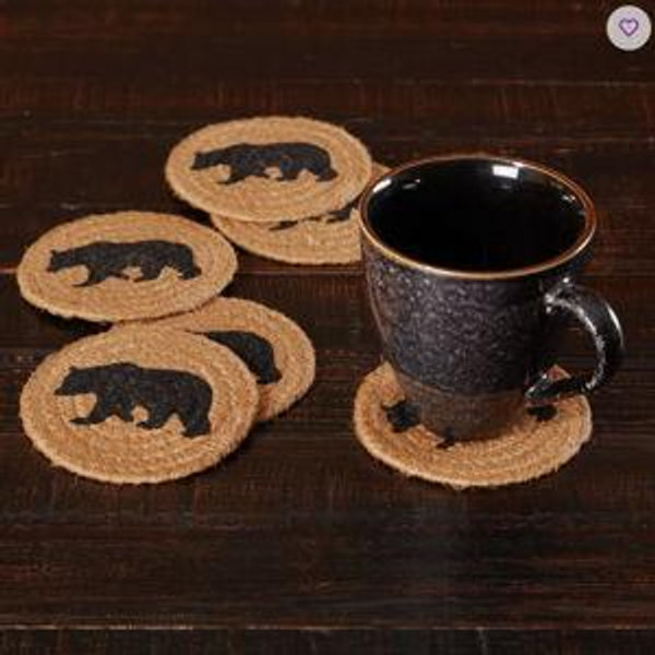Wyatt Stenciled Bear Jute Coaster (Set of 6)