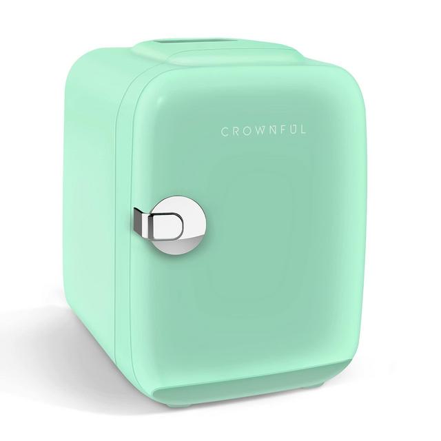 CROWNFUL Mini Fridge, 4 Liter/6 Can Portable Cooler and Warmer Personal Refrigerator for Skin Care, Cosmetics, Beverage, Food,Great for Bedroom, Office, Car, Dorm, ETL Listed (Green)