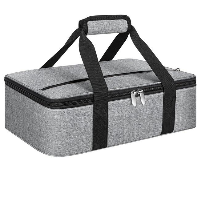 MIAOJIE Insulated Casserole Carrier, Portable Casserole Carrier for Hot or Cold Food Lunch Tote Warmer or Cooler Bag, Lasagna Lunch Bag for Potluck Parties- Fits 9" x 13" Baking Dish-Light Gray