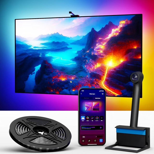 Ailofy Smart LED Backlight with Camera for 55-70 inch Screens, 12.48ft LED Strip Lights Sync to Screen & Music, Color Changing Lights Compatible with Alexa & Google Assistant, App Control