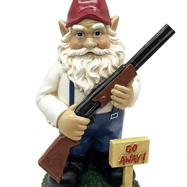 FICITI Gnome with Rifle Garden Statue, Go Away Lawn Gnome, Funny Gnome, Angry Gnome Garden Decoration - 10.5 Inches