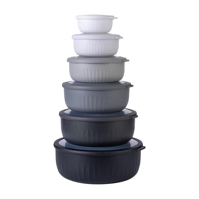 COOK WITH COLOR Prep Bowls with Lids- Wide Mixing Bowls Nesting Plastic Small Mixing Bowl Set with Lids (Black/White)