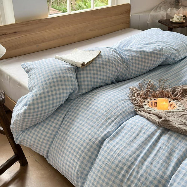 Light Blue Gingham Weighted Blanket Cover 80"x87", Blue Soft Pre-Washed Microfiber Plaid Checked Duvet Cover for Weighted Blanket, Grid Heavy Blanket Duvet Cover (Light Blue Gingham, 80"x87")