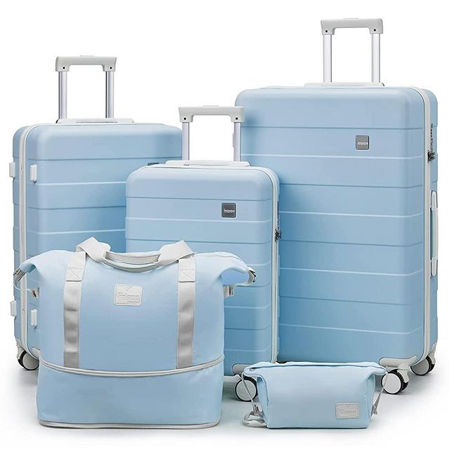 Imiomo 3 Piece Luggage Sets,Suitcase with Spinner Wheels,Luggage Set Clearance for Women, Lightweight Rolling Hardside Travel Luggage with TSA Lock (Blue, 5PCS)