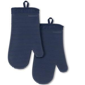 KITCHENAID Ribbed Soft Silicone Oven Mitt 2-Pack Set, 7.5"x13", Ink Blue