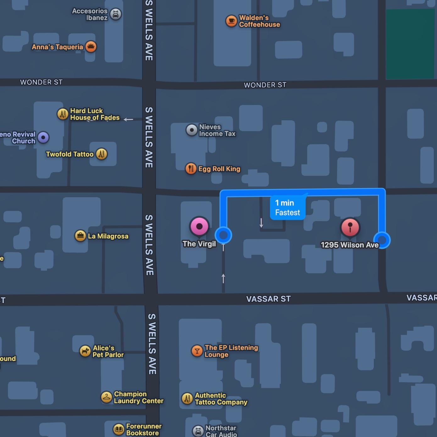 Directions from the parking lot to The Virgil