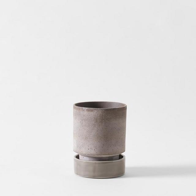 Large Grey Cylinder Pot and Pearl Saucer