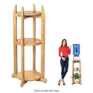 Natural Solid Wood Water Dispenser Stand (32.8" Height-11.2" Wide) With 3 Round Shelves for 1-5 Gallon Bottles/Crocks/Jugs - Ceramic Floor Stand