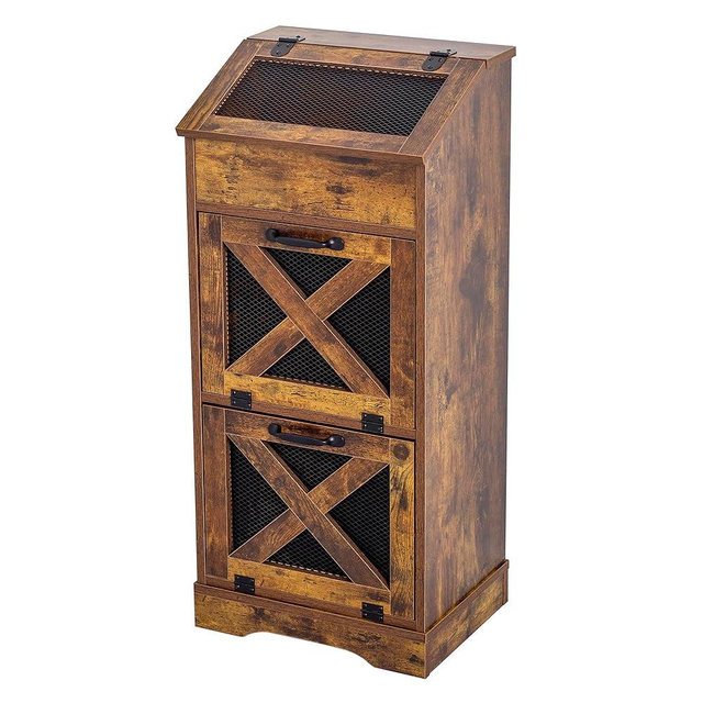 TDLEAYYD Potato Storage Bin Wooden Bread Box, Mid Century Modern Vegetable Storage Box with Lid, Farmhouse Potato and Onion Storage Cabinet for Kitchen,Brown
