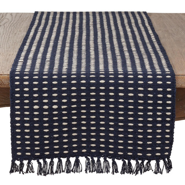 Saro Lifestyle Dashed Woven Table Runner, Blue, 16"x90"