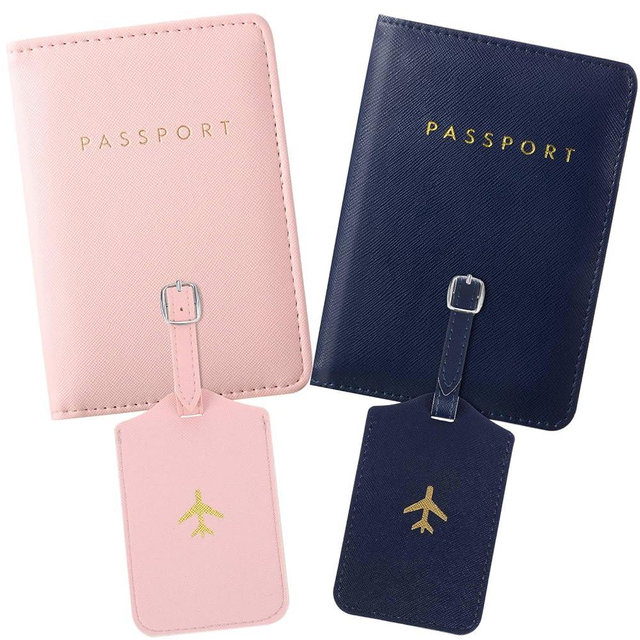 2 Pieces Passport Covers and 2 Pieces Luggage Tags, Passport Holder Travel Suitcase Tag