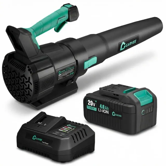 Cordless Leaf Blower, 650 CFM 200 MPH Turbo, 20V 4.0Ah Battery and Fast Charger Included, 2-Speed Yard Blower - Blue