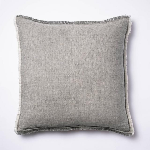 Oversized Square Linen Throw Pillow with Contrast Frayed Edges Gray/Cream - Threshold™ designed with Studio McGee