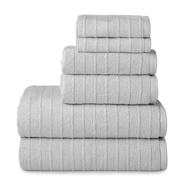 Welhome James 100% Cotton Textured Bath Towel Set of 6 (Silver) - Super Absorbent - Soft & Luxurious Bathroom Towels - Quick Dry - 2 Bath - 2 Hand - 2 Wash Towels
