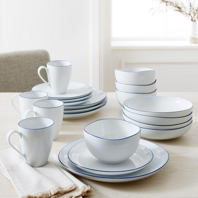 Organic Rimmed Porcelain Dinnerware Collection - True Blue (Set of 20)