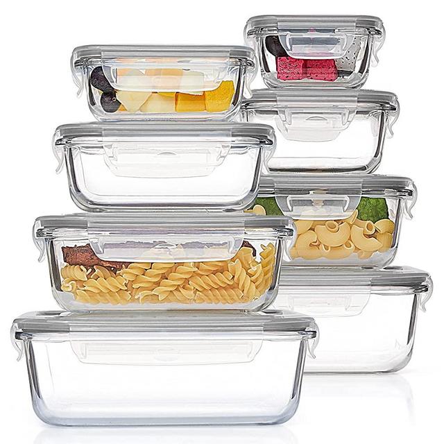 Vtopmart 16 Pieces Glass Containers Set for Food Storage with Airtight Lids, Meal Prep Container Glass for Lunch, On the Go, Leftover, Freezer, Fridge, Microwave, Dishwasher Safe, BPA Free