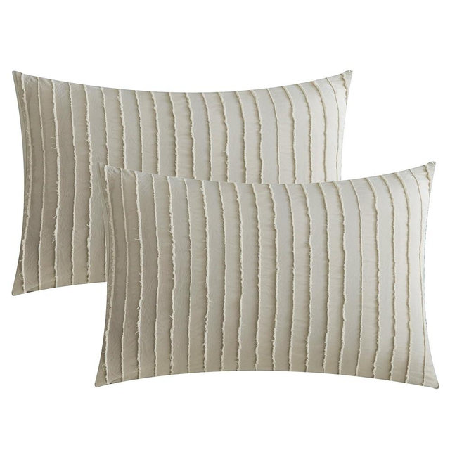 JELLYMONI Pillowcases King Size Khaki 2 Pack Boho Striped Bed Pillow Covers 20x36in Polyester Envelope Pillow Shams Tufted Bohemian Textured (Pillows are not Included)