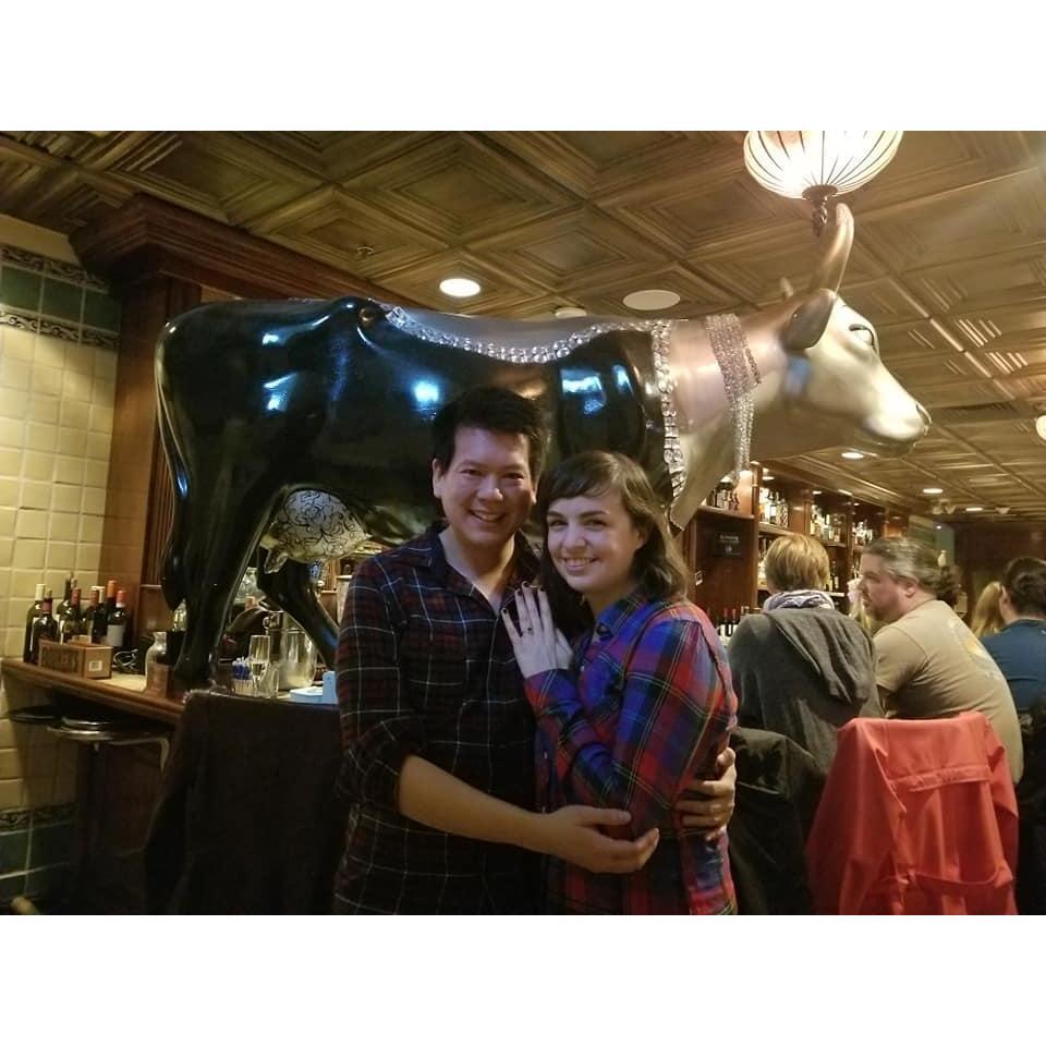 This was taken RIGHT after the proposal! Even then, we couldn't wait to get the party moo-ving with all of you! 
October 2018