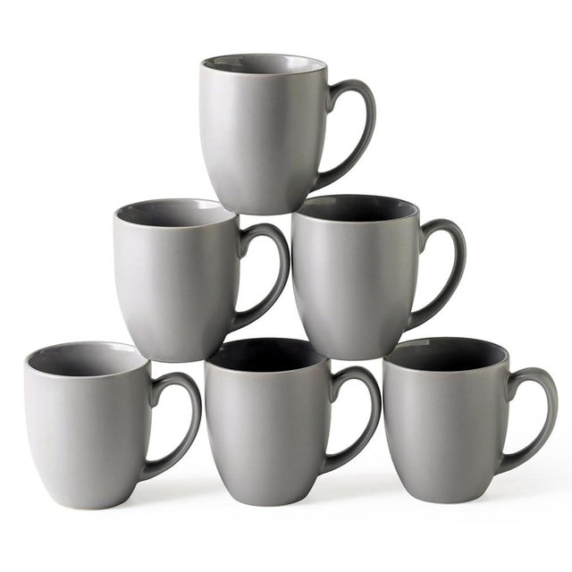 AmorArc 12 oz Coffee Mugs Set of 6, Ceramic coffee mugs with large handle for Men Women, Coffee Mugs for Coffee,Tea,Latte,Cocoa. Easy to Hold&Clean, Dishwasher&Microwave Safe, Matte Grey