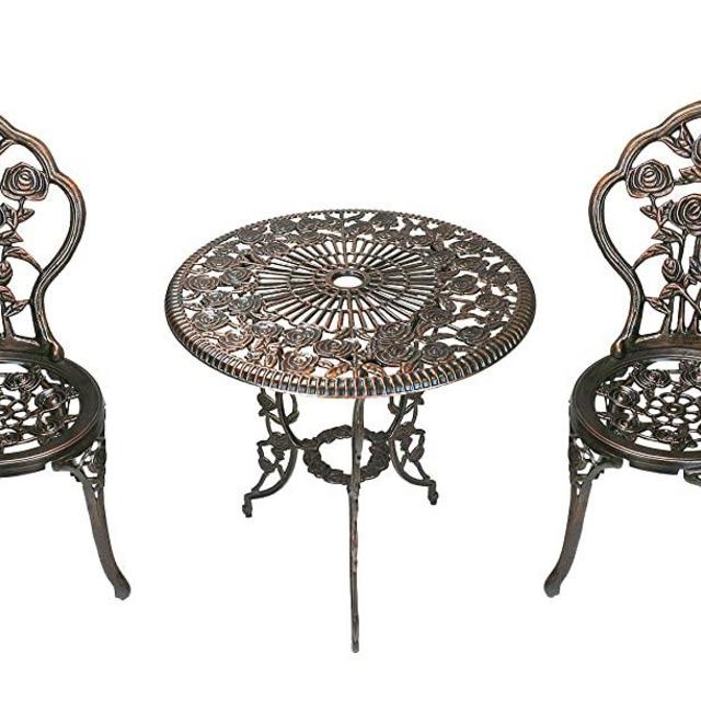 Oakland Living 3-Piece Rose Bistro Set with 23.5-Inch Cast aluminum Top Table