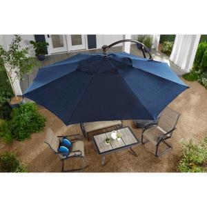 11 ft. LED Offset Patio Umbrella in Sunbrella Henna