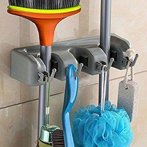 Home- It Mop and Broom Holder, 5 position with 6 hooks garage storage Holds up to 11 Tools, storage solutions for broom holders, garage storage systems broom organizer for garage shelving ideas