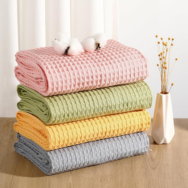 SmoothNovelty 4 Pack 100% Cotton Waffle Bath Towels 30 x 57 Inch Oversize Waffle Weave Towel Quick Dry Absorbent Soft Lightweight Blanket for Bathroom Shower Spa Yoga Beach Pool Travel, Colorful